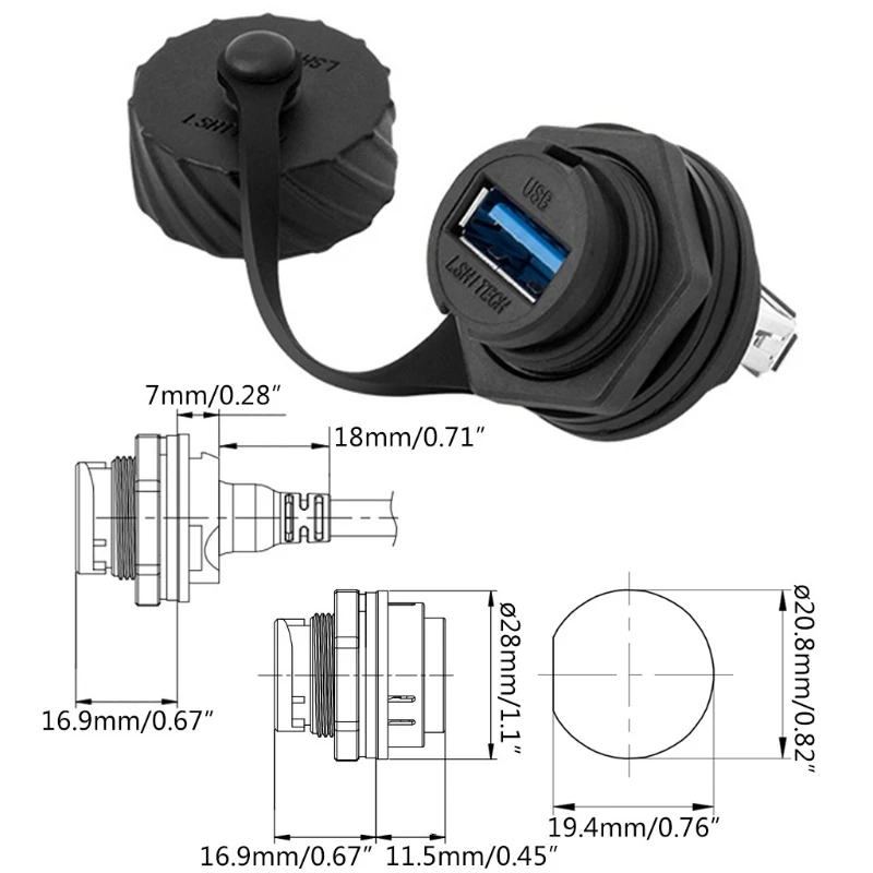 USB 2.0 / USB 3.0 de sex Feminin Socket Panoul de alimentare Adaptor de Montare Direct rezistent la apa IP67 Conector cu Capac 3