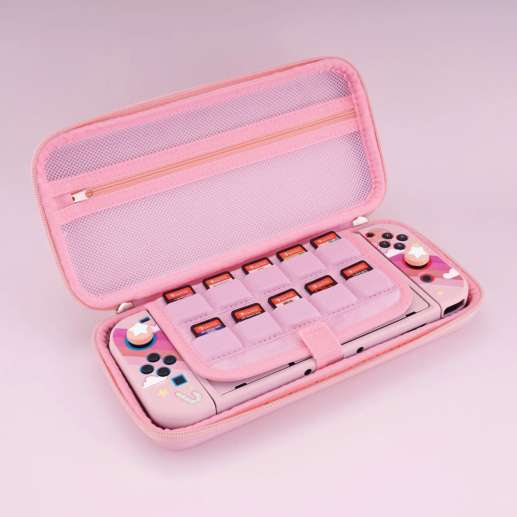 PlayVital Roz Drăguț care Transportă Caz pentru Nintendo Comuta & Comutator OLED, Degetul mare de Prindere Capace Fata de Stocare de Caz pentru a Comuta OLED 3