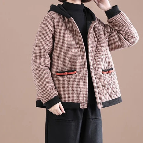 Iarna nou stil de bumbac și lenjerie sacou coreean de mari dimensiuni a fost subțire de imprimare gros cu carouri bumbac căptușit jacheta femei 1