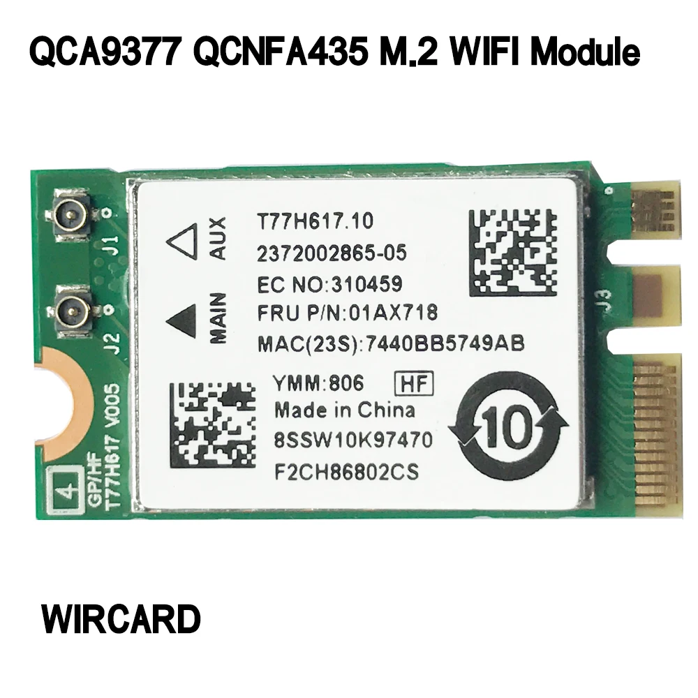 WIRCARD QCNFA435 QCA9377 Dual Band M. 2 Modul WiFi placa wifi 802.11 ac BT 4.1 pentru laptop 0