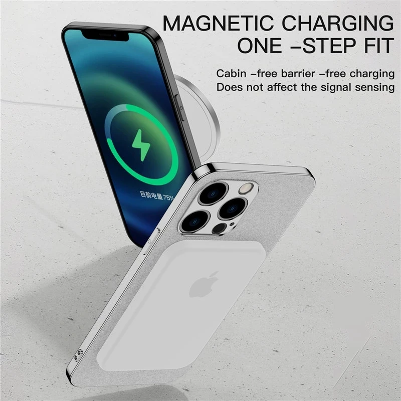 De lux Placare din Piele de Încărcare fără Fir Magnetic de Caz pentru iPhone 14 13 12 11 Pro Max Caz Moale rezistent la Socuri Bara Acoperire Mată 5