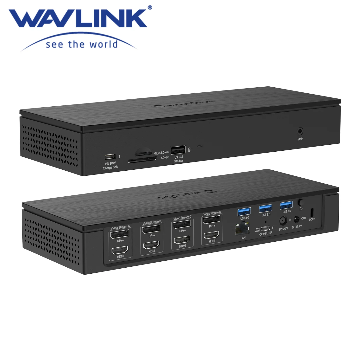 Wavlink Usb C Docking Station USB C 4K@60Hz Displaylink 2,5 G Ethernet 4xHDMI/Display Port 100W Adaptor de Încărcare Windows Mac USB 0