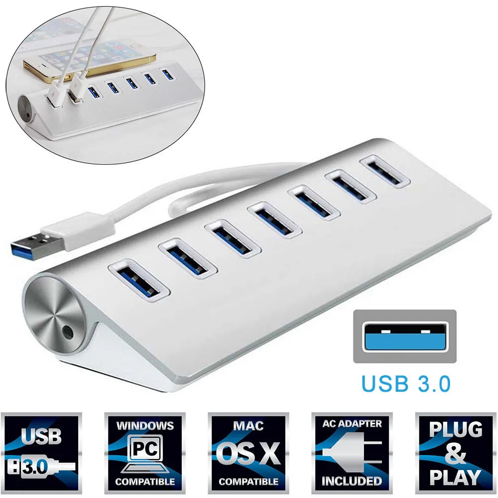 Portabil USB 3.0 HUB 4/7 Port Aluminiu 5Gbps de Mare Viteză Adaptor de Alimentare Multi USB 3.0 Hub USB Splitter Pentru PC, Laptop Adaptor 0