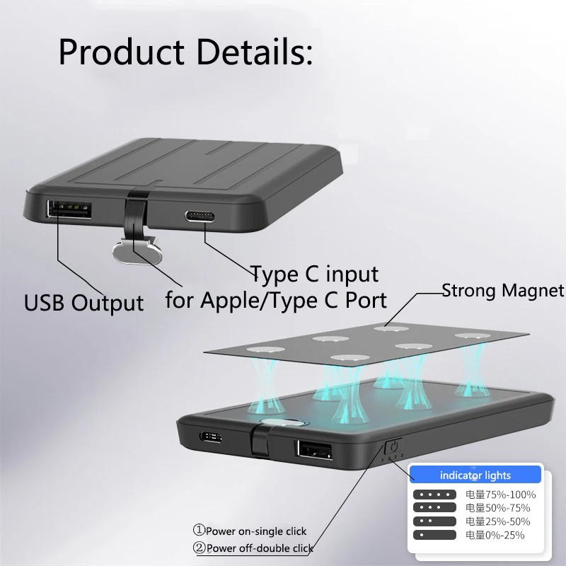 10000mAh Magnetic Power Bank Pentru iPhone 13 12 11 Pro Max X XS XR Tip C Universal Încărcător de Baterie Caz pentru Samsung Huawei, Xiaomi 3