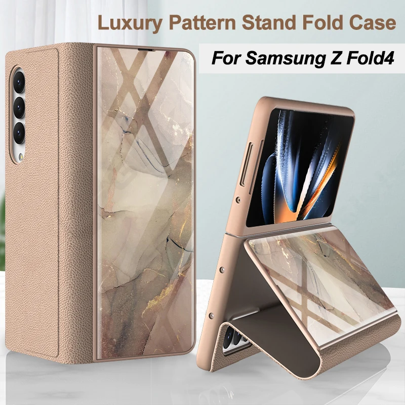 GKK de Lux din Piele Ori Greu de Caz Pentru Samsung Galaxy Z Fold 4 Capac Pictat Protectie din Sticla Temperata Pentru Galaxy Z Fold4 Caz 0