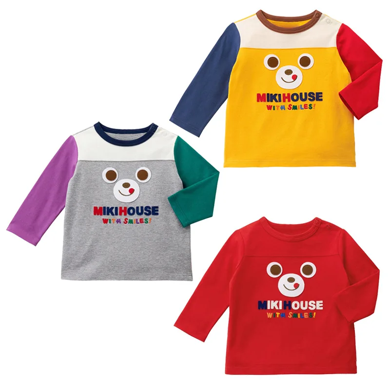 Baieti Haine Copii Trei Culori de Toamna Smiley Urs Drăguț cu Mâneci Lungi T-Shirt Fete Gât de Top pentru Copii Haine pentru Copii 0