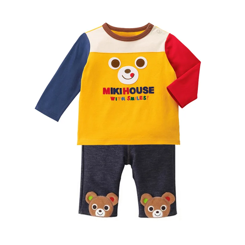 Baieti Haine Copii Trei Culori de Toamna Smiley Urs Drăguț cu Mâneci Lungi T-Shirt Fete Gât de Top pentru Copii Haine pentru Copii 4