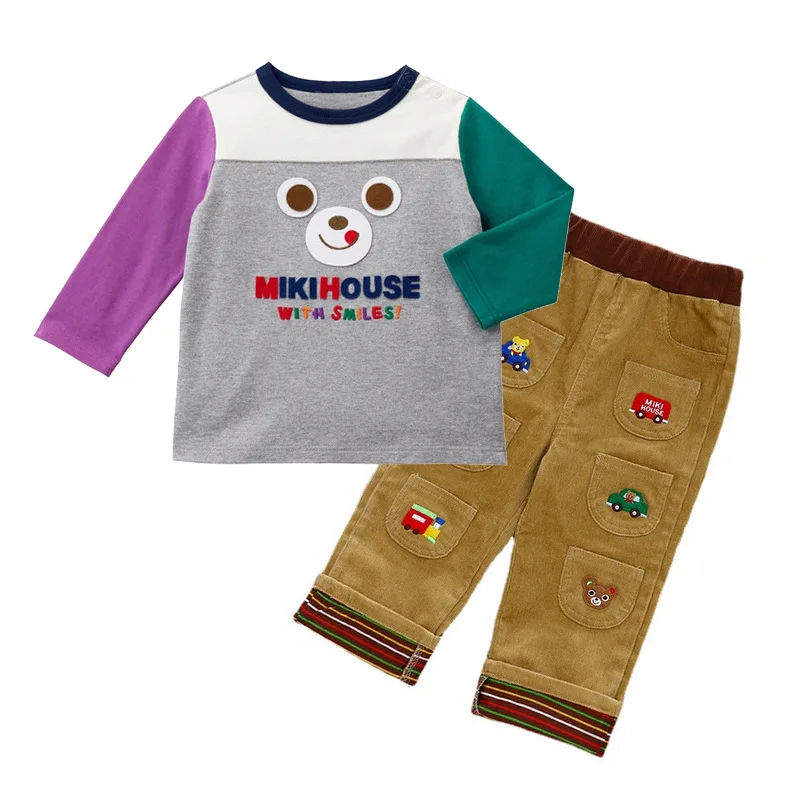 Baieti Haine Copii Trei Culori de Toamna Smiley Urs Drăguț cu Mâneci Lungi T-Shirt Fete Gât de Top pentru Copii Haine pentru Copii 5