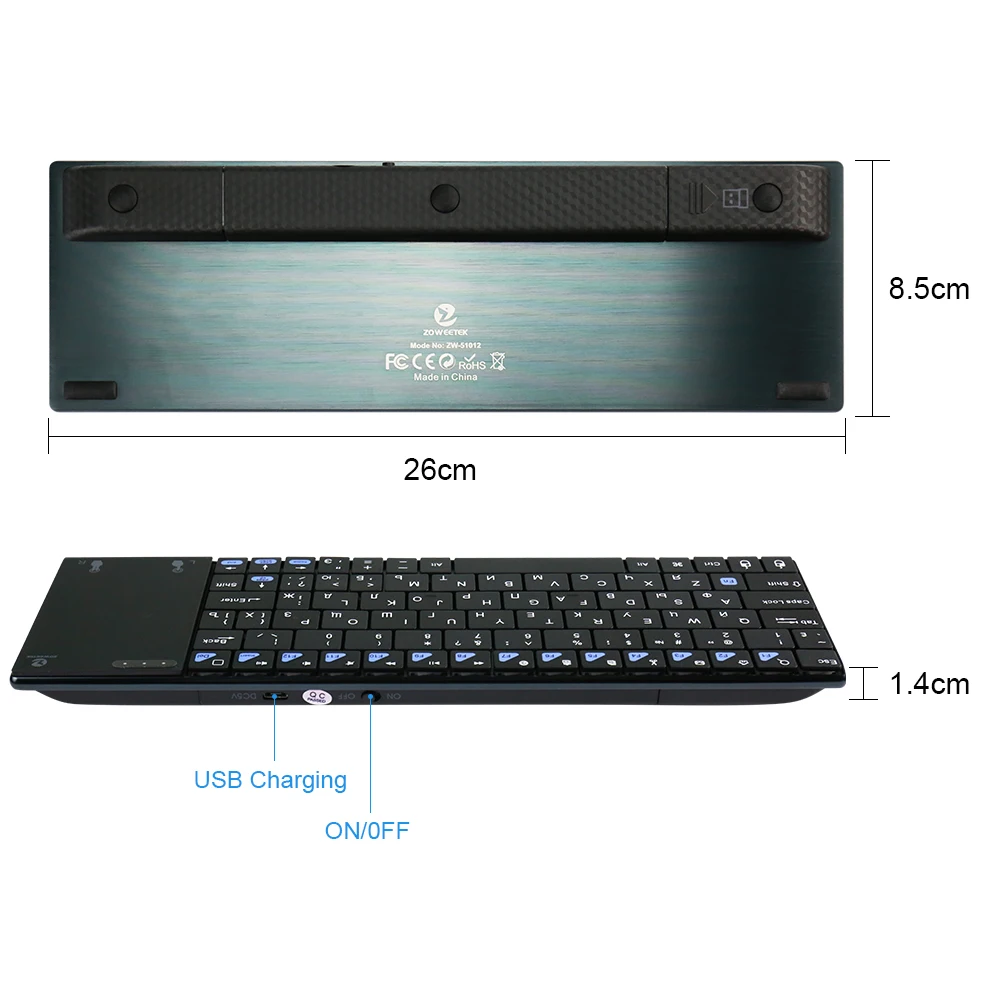 Original Zoweetek Mini i12 2.4 GHz rusă Tastatura Wireless withTouchpad pentru PC, Android TV Box Smart TV IPTV 3