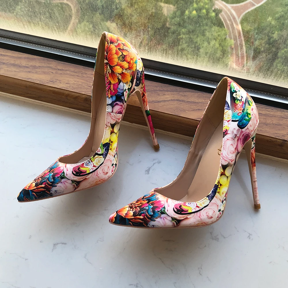 Tikicup Flori în Relief Imprimate Femei Ascutit Toc Înalt Pantofi pentru Rochie Floral Elegant Doamnelor Confortabil Alunecare Pe Stilet Pompe 3