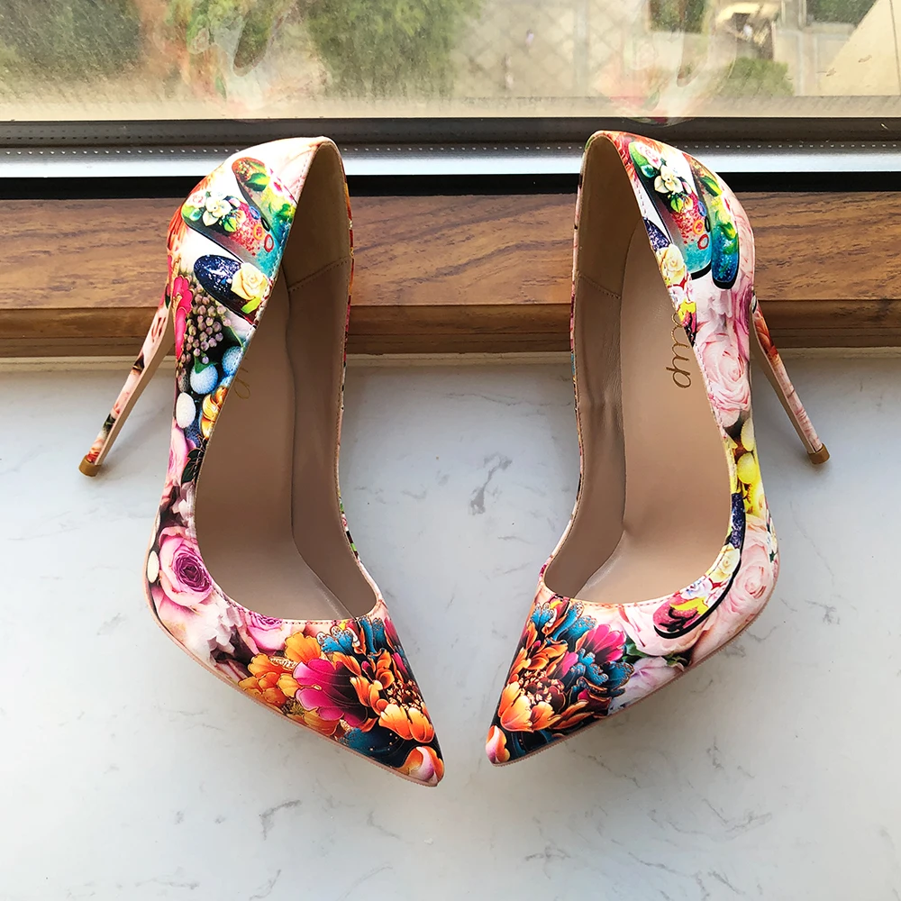 Tikicup Flori în Relief Imprimate Femei Ascutit Toc Înalt Pantofi pentru Rochie Floral Elegant Doamnelor Confortabil Alunecare Pe Stilet Pompe 4