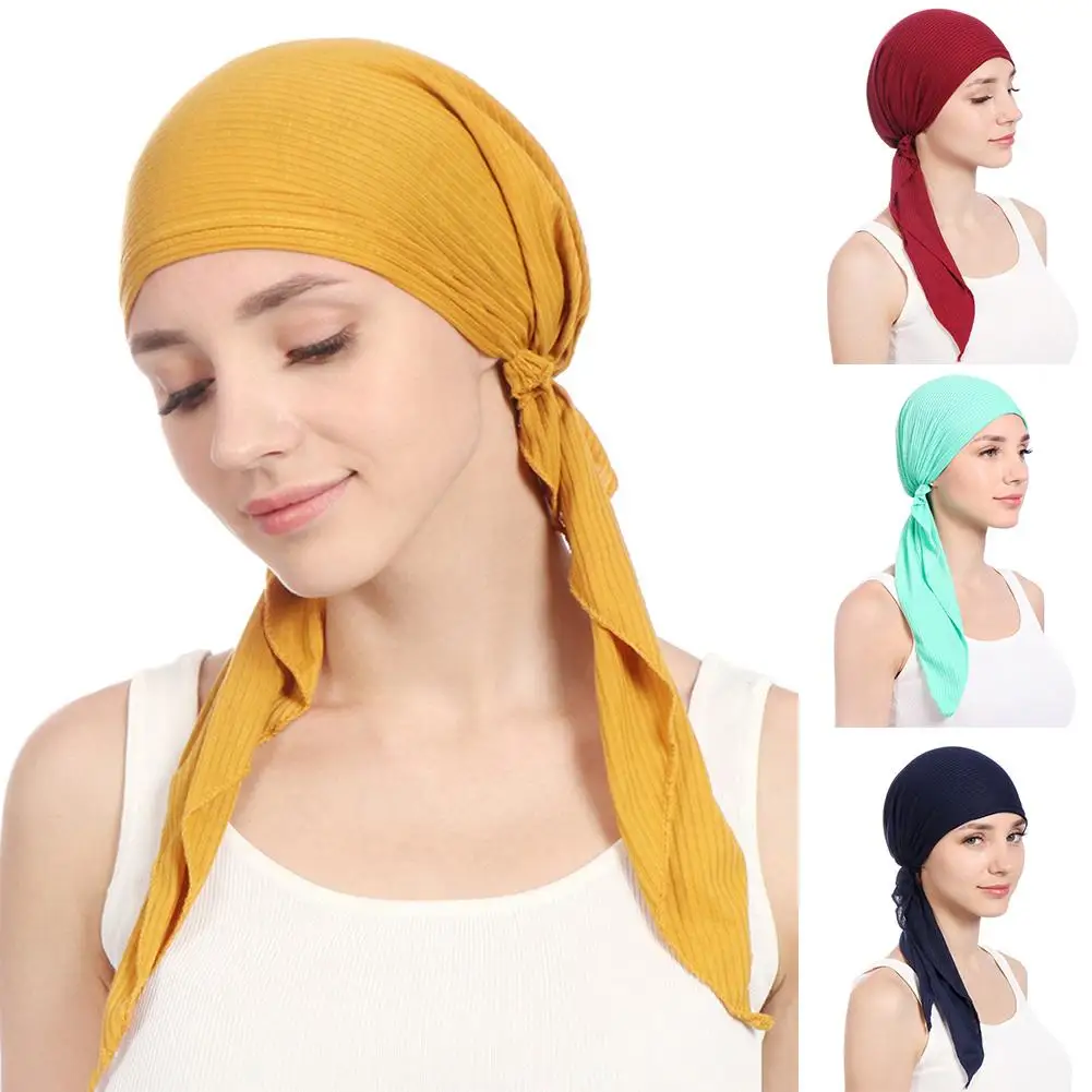 Femei Musulmane Hijab Cancer Chimioterapie Floare De Imprimare Pălărie Cap Turban Acoperi Pierderea Parului Cap Eșarfă Folie Pre-Legat Articole Pentru Acoperirea Capului Strech Bandană 0