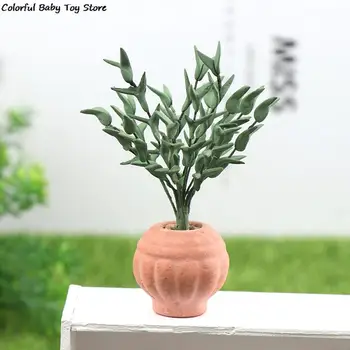 1:12 Casă De Păpuși În Miniatură Ghiveci Ghiveci Verde Plantă Cu Frunze Delphinium Copac Gradina Model Decor Jucărie Vie Scena Decor