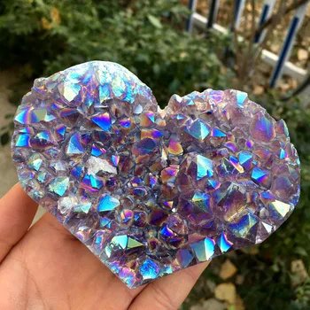 1 BUC Rainbow crystal Aura Geode de Ametist Grup de Cuarț de Cristal Sculptate de Mână, Inima Pietre Naturale și Cristale