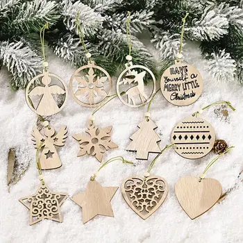 12pcs/cutie Crăciun Pandantive din Lemn Xmas Copac Agățat Ornamente DIY Artizanat din Lemn Pentru Casa Petrecerea de Crăciun de Anul Nou Decoratiuni