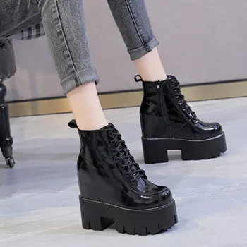 13Cm Piele Negru Cizme pentru Femei cu Toc Înalt Pantofi Platforma Doamnelor Fermoar de Lux la Jumătatea Vițel Cizme Indesata de Moda de sex Feminin 2023 Iarna