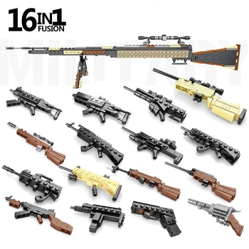 16in1 Militare 98K M24 Pusca Pistol Mitralieră Blocuri Arma Model Aseemble Cărămizi Jucării Pentru Băieți Copii