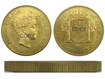 1897 Spain 100 Pesetas Alfonso al XIII-lea a 3-portret de monede de aur din Alamă Colecție Copia Monede
