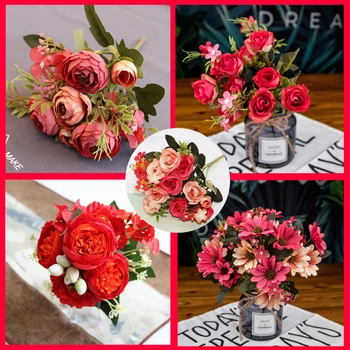 1buc Flori Artificiale Bujor Ceai de Trandafiri de Toamnă Mătase Flori False pentru DIY Camera de zi Gradina de Nunta de Decorare acasă decore