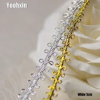 1CM Lățime de Lux din bumbac Broderie de aur de argint de flori tesatura dantelă tăiați panglica DIY cusut aplicatiile guler de dantela decor nunta
