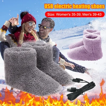 1pair Cald Iarna Zapada Ghete USB Incalzitor Picioare Pantofi pentru Femei, Bărbați în aer liber Solid de Culoare Lavabil Confortabil de Pluș Cald Pantofi