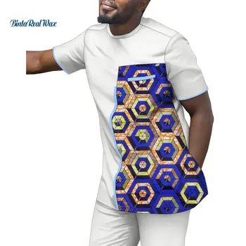 2 Bucati Africane Mens Top si Pantaloni Seturi Mozaic Tricou și Pantaloni Bărbați Dashiki Bumbac African Oameni de Partid Îmbrăcăminte Wyn1575