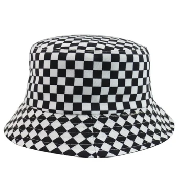2020 Nou Două Reacții Reversibile, Alb-Negru Carouri Găleată Pălării De Pescuit Capace Femei Bărbați Bob Pălărie De Vară De Moda Pălărie De Soare