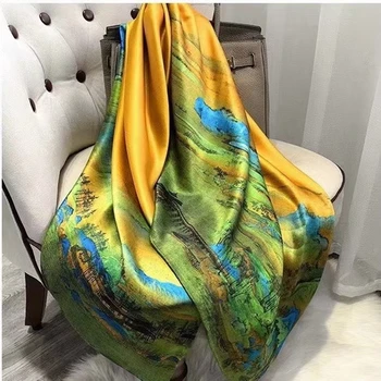 2021 Design Nou Brand De Vară Eșarfă De Mătase Femei Pictură În Ulei De Imprimare De Primăvară Caldă Lrage Eșarfe Hijabs Doamna Pashmina Foulard Bandană
