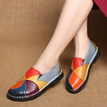 2021 Designer De Femei Din Piele Mocasini Femei Balerini Culori Amestecate Slip On Mocasini Platforma Pantofi Casual Size35-42
