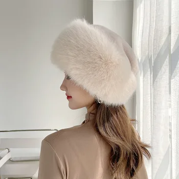 2021 Noua Pălărie de Iarnă pentru Femei Faux Blana Femei Pălărie de Iarnă Eșarfă Bonete Beanie pentru Femei Culoare Solidă de Pluș Pufos rusă Capac