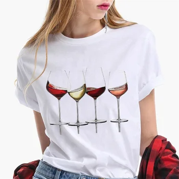 2021 Vara Streetwear Femei tricou Supradimensionat Femme Moda Pahar de Vin Grafic T shirt Femei maneci Scurte Doamnelor 3XL