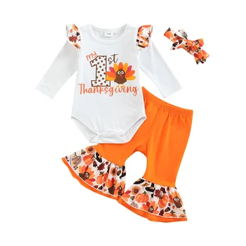 2022-08-25 Lioraitiin 0-18M pentru Sugari Baby Girl Pantaloni Costum de Ziua Recunoștinței Maneca Lunga Body Tricou Clopot-Fund Pantaloni