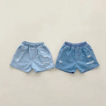 2022 Copii Vara Noi De Sosire Pantaloni Scurti Baby Girl Moda Denim Pantaloni Scurți Băiat De Personalitate Gaura Subțire Elastic Talie Blugi