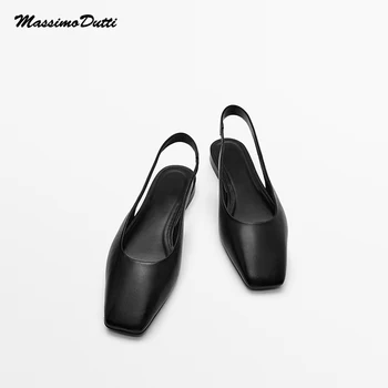 2022 Noi De Vara Negru Confortabile Din Piele Sandale Sandale Plate Casual Culoare Solidă Simplu Tocuri Inalte Pantofi Femei