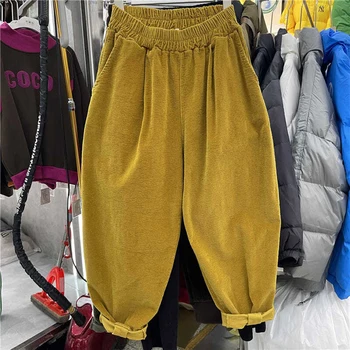 2022 Primavara Toamna anului Nou Stil de Arte Femei Talie Elastic Liber Glezna-lungime Pantaloni Solid de Bumbac, pantaloni de Catifea cord Pantaloni Casual Harem C80