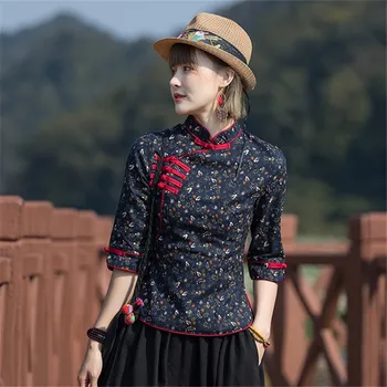 2023 femei hanfu topuri chineză lenjerie de pat din bumbac qipao femei tang costum de top din china floare de imprimare tradiționale hanfu chineză bluza a434