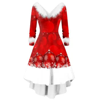 2023 Vacanță de Crăciun Rochie de Petrecere Roșu Mos craciun Costume Cosplay Faux Blana Guler Fantezie Rockabilly Femei Rochii de Iarnă Haina S-5XL
