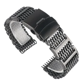 20mm Negru, din Oțel Inoxidabil Plasă Watchbands Fold Incuietoare Cu Siguranță 22mm Trupa Ceas 24mm Inlocuit Curea de Ceas pentru Barbati Femei