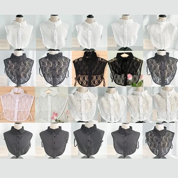 21 Stiluri De Fata Cravată Alb Negru Fals Guler Stand De Guler Detasabil Fals Femei Dantela Vintage Lady False Bluza Guler Jumătate Tricou