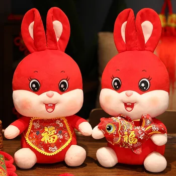 23cm-60cm Anul Nou Chinezesc Stil Tang Costum Organiza Pește Iepure Jucărie de Pluș Moale Iepurasul Norocos Umplute Papusa Mascota Ornament de Crăciun Cadou
