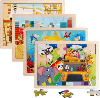 24 BUC Jigsaw Puzzle-uri pentru Copii de Învățământ Preșcolar Creierul Placi Jucarii Animale Zoo Marine Construcție Copii cu vârsta 3 4 5 6 7 8