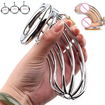 3 Dimensiuni din Oțel Inoxidabil, Metal de sex Masculin Castitate Cușcă Dispozitiv de Reținere Ghimpat-inel cu Blocare pentru Bărbați/Gay Penis Cock Ring de Jucărie pentru Adulți
