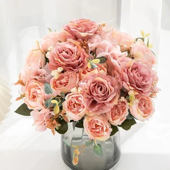 30cm Fals Bujor Mătase Buchet de Flori Faux Floare Hortensie Decor Nunta Petrecere Acasă Decor Retro Bujori Flori Artificiale
