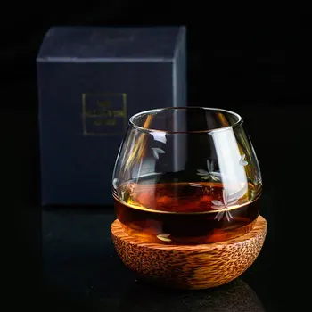 340ml Scurte de Sticlă Sferică Whisky Pahar Meci Palet din Lemn Creative Brandy Snifters Whisky Pahar Suport Bara Pahar de Vin