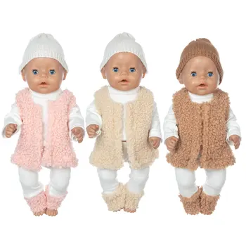 3pcs în 1, o Nouă lână de Miel Set haine se Potrivesc Pentru 43cm Baby Doll 17 Inch Renăscut Baby Doll Haine, Pantofi nu sunt incluse