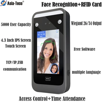 4.3 inch Touch Ecran TCP/IP, USB 125Khz RFID Card Dinamic de Recunoaștere a Feței de Control al Accesului Angajaților pontaj 5000 de utilizator
