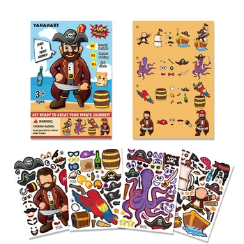 4 Pc-uri Pirat Regatul Copii DIY Autocolante Face O Fata de Jocuri de Puzzle Foaie Autocolant Petrecere de Aniversare Cadou pentru Copii Copii mici Inserați codul Craf