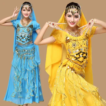 4buc/Set pentru Femei Costume de Burtă de Dans Oriental Belly Dance Rochie Adult Bollywood Costume Indiene Bellydance Costum de Scenă Îmbrăcăminte