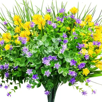 5 Pack în aer liber Artificiale cu Flori de plastic Rezistent la UV Arbust de Plante pentru Interior Exterior Grădină Veranda Casa Decor de Nunta