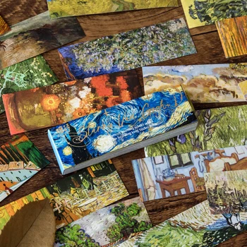 50 buc Bronzare benzi carte autocolant faimosul tablou Retro Van Gogh Mucha pictură în ulei material Decor album cu autocolante